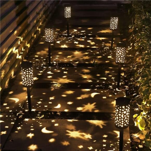 Solar Garden Lights Outdoor 6 Pack Black Star Moon Solar Lights Solar Yard - Picture 1 of 7